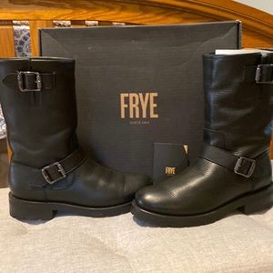 The Frye Company, Natalie Mid Engineer Lug, black leather, size 8M.